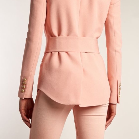 Balmain Pink Belted Double-Breasted Crepe Blazer FR 34 - Picture 4 of 8